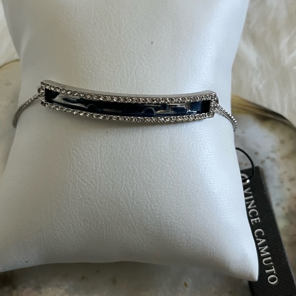 Vince Camuto genuine semi precious blue cloisonné rhinestone edged bolo bracelet - Picture 12 of 12